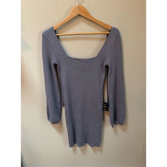 Lulus Best Guess Dusty Blue Ribbed Bodycon Sweater Dress NWT - Picture 2 of 6